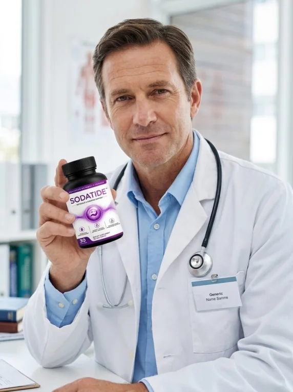Doctor holding a bottle of Sodatide