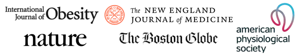 Logos of the International Journal of Obesity, Nature, The New England Journal of Medicine, The Boston Globe and the American Physiological Society